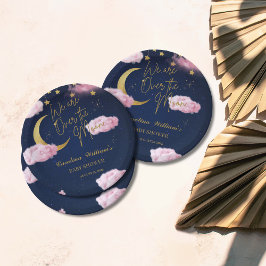 月の上でピンクの赤ちゃんシャワー ペーパープレート