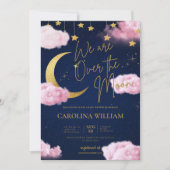 月の上でピンクの赤ちゃんシャワー 招待状 (正面)