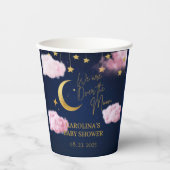 月の上でピンクの赤ちゃんシャワー 紙コップ (正面)