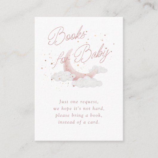 月の上でピンクの金ゴールド星の赤ちゃんシャワーの本 エンクロージャーカード (正面)