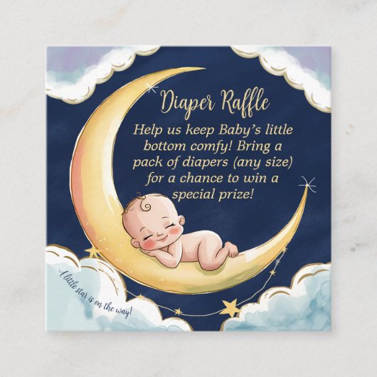 月の上でベビーの天をテーマにした赤ちゃんシャワー エンクロージャーカード (正面)