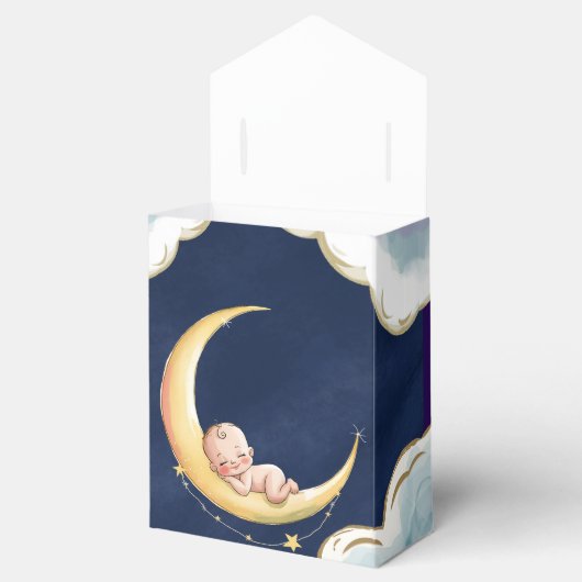 月の上でベビーの天をテーマにした赤ちゃんシャワー フェイバーボックス (オープン)