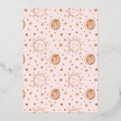 月の上でボホシアルガールベビーシャワー金ゴールド 箔招待状 (裏面)