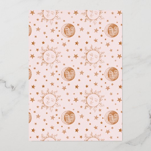 月の上でボホシアルガールベビーシャワー金ゴールド 箔招待状 (裏面)