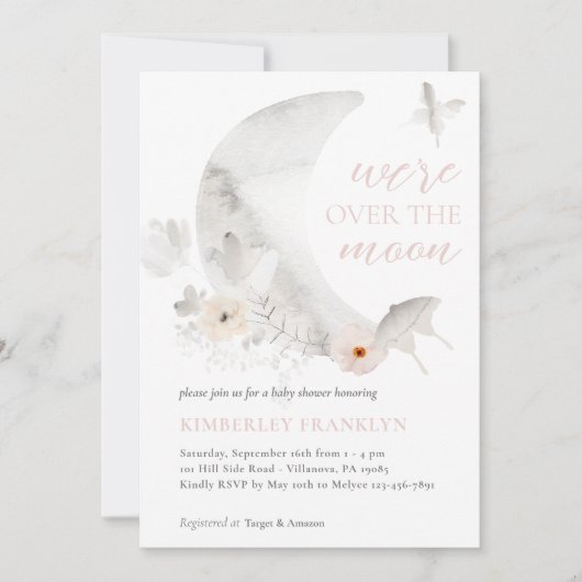 月の上でボホ女の子の赤ちゃんシャワー 招待状 (正面)