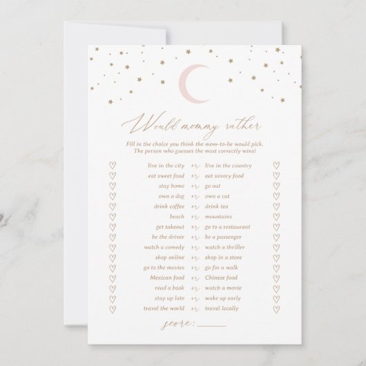 月の上でママは赤ちゃんシャワーのゲーム 招待状 (正面)