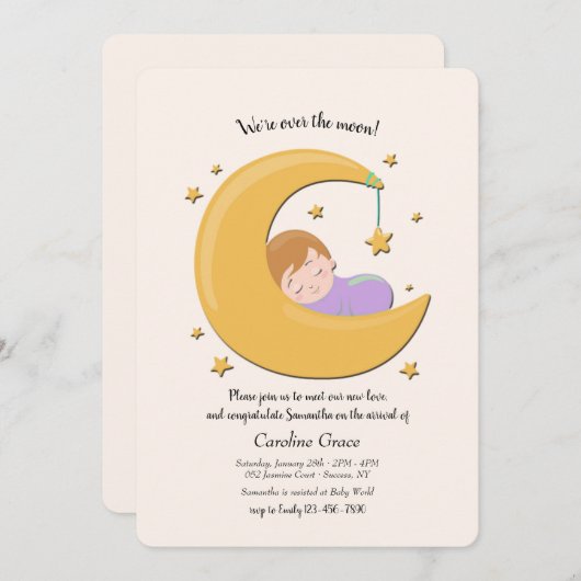 月の上で出会い挨拶招待状 招待状 (正面/裏面)