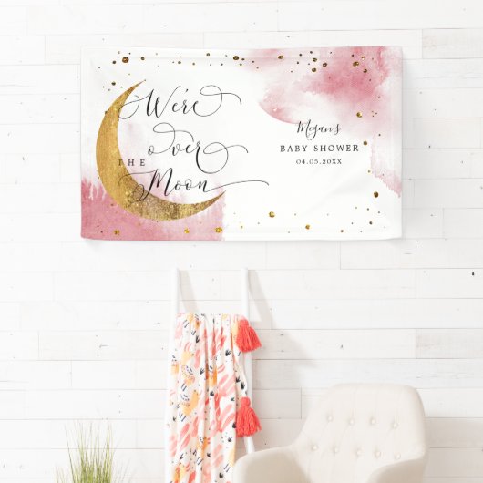 月の上で夢想的なピンクの空の赤ちゃんシャワー 横断幕 (インサイチュ)