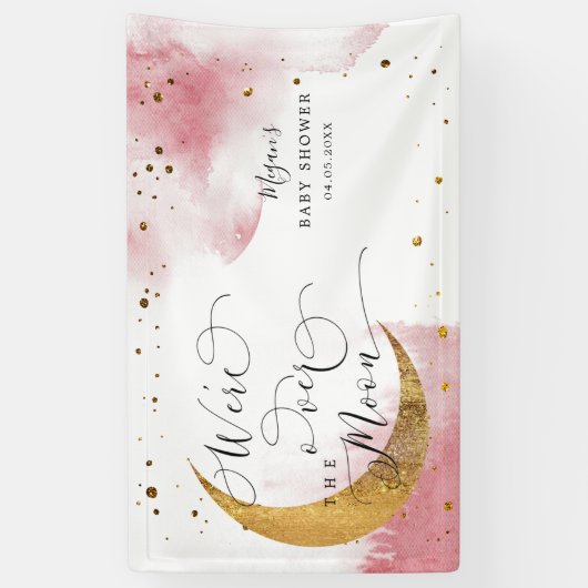 月の上で夢想的なピンクの空の赤ちゃんシャワー 横断幕 (縦)