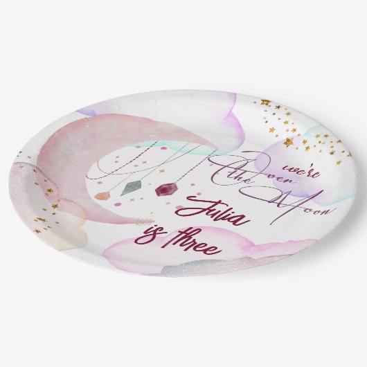 月の上で太った子供の誕生日 ペーパープレート (アングル)