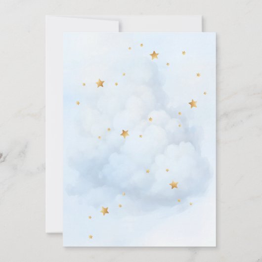 月の上で星の飛行機の青い男の赤ちゃんシャワー 招待状 (裏面)