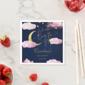 月の上で星ピンクの赤ちゃんシャワー招待状 スタンダードカクテルナプキン (インサイチュ)