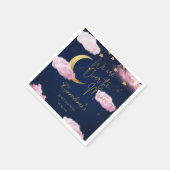 月の上で星ピンクの赤ちゃんシャワー招待状 スタンダードカクテルナプキン (角)