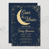 月の上で星空の輝く赤ちゃんシャワー 招待状 (正面/裏面)