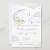 月の上で男の子は赤ん坊のシャワーを負担 招待状 (正面)