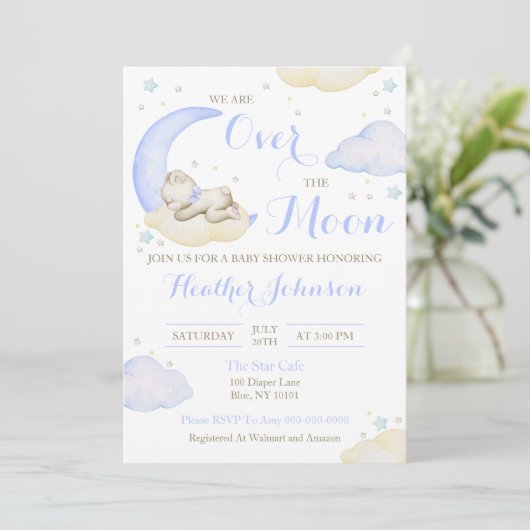 月の上で男の子は赤ん坊のシャワーを負担 招待状 (スタンド正面)