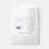 月の上で男の子パンダのベビーシャワー フェイバーバッグ (正面)