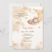 月の上で眠いテディベア赤ちゃんシャワー 招待状 (正面)