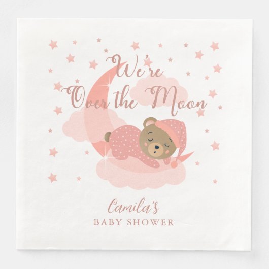 月の上で眠っているクマの女の子の赤ちゃんシャワー (正面)