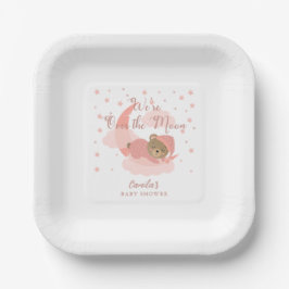 月の上で眠っているクマの女の子の赤ちゃんシャワー ペーパープレート