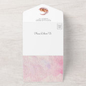 月の上で眠っているテディベアピンクの赤ちゃんシャワー オールインワン招待状 (外側)