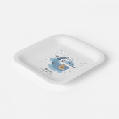 月の上で眠っている熊の男の子のシャワー ペーパープレート (傾斜あり)