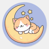月の上で眠っている猫 ラウンドシール (正面)