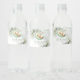 月の上で眠っている緑のユーカリのテディベア ペットボトルラベル