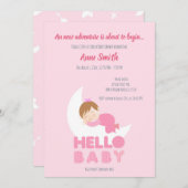 月の上で眠っている赤ちゃん女の子ベビーシャワーのインビタット 招待状 (正面/裏面)