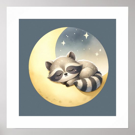 月の上で眠るアライグマ！かわいい動物の子ども ポスター (正面)