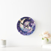 月の上で眠るユニコーン　名前入り時計 ラウンド壁時計 (ホーム)