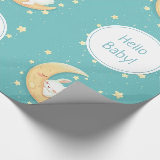 月の上で眠る可愛いバニー ラッピングペーパー (角)