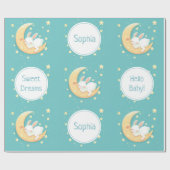 月の上で眠る可愛いバニー ラッピングペーパー (フラット)