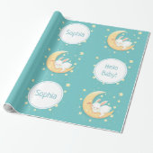 月の上で眠る可愛いバニー ラッピングペーパー (アンロールド)