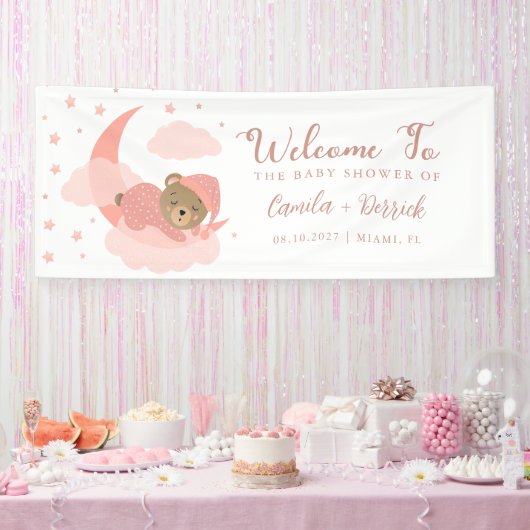 月の上で眠る熊のベビー歓迎のサイン 横断幕 (パーティー)