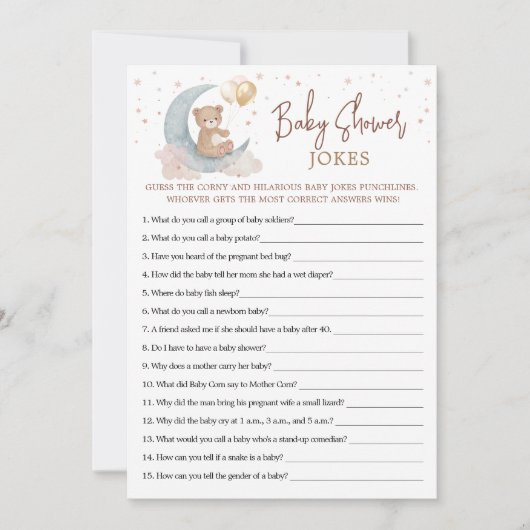 月の上で赤ちゃんシャワー冗談ゲームカード 招待状 (正面)