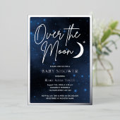 月の上で赤ん坊のシャワー実在銀 箔招待状 (立ち正面)