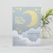 月の上で赤ん坊のシャワー星と雲 招待状 (スタンド正面)