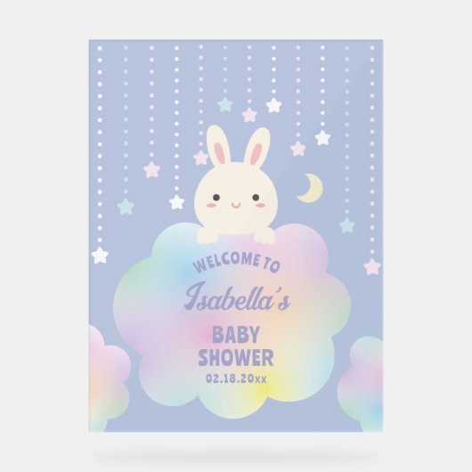 月の上で赤ん男女兼用坊のシャワー歓迎 アクリルサイン (正面)