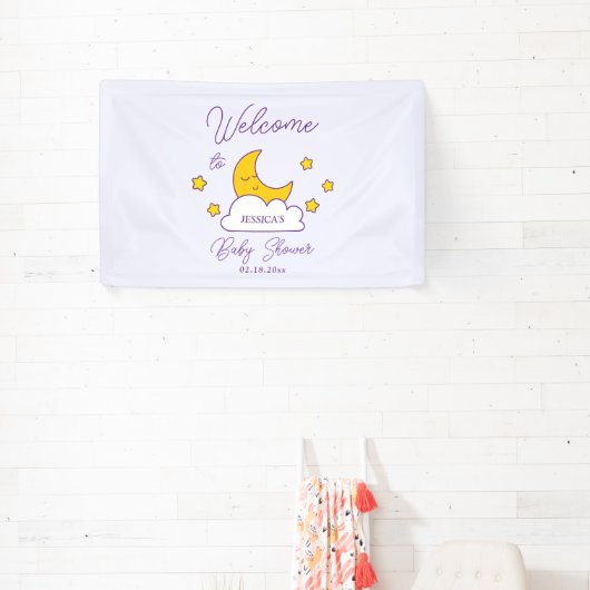 月の上で赤ん男女兼用坊のシャワー歓迎 横断幕 (インサイチュ)