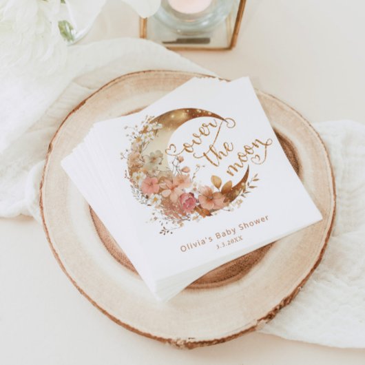 月の上で金ゴールドフローラ月の赤ちゃんシャワー スタンダードカクテルナプキン