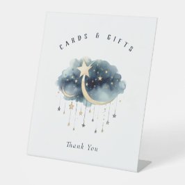 月の上で金ゴールド星ベビーシャワーカード&ギフト 台座サイン