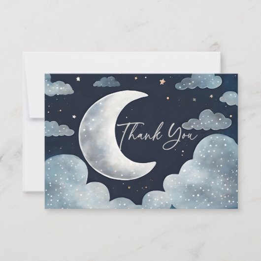 月の上で銀河系の赤ちゃんシャワーサンキューカード 招待状 (正面)