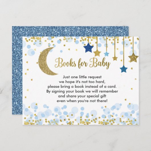 月の上で青い赤ちゃんシャワーの本ベビー ポストカード (正面/裏面)