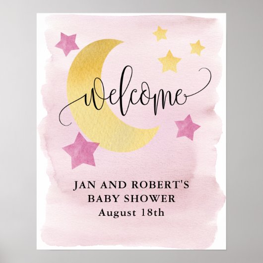 月の上で、ピンクの赤ちゃんシャワーへようこそ ポスター (正面)