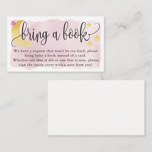 月の上で、ピンクの赤ちゃんシャワー本のリクエスト エンクロージャーカード (正面/裏面)