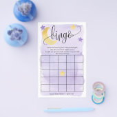 月の上で、紫の星ビンゴ紙ゲームカード チラシ (シングル)