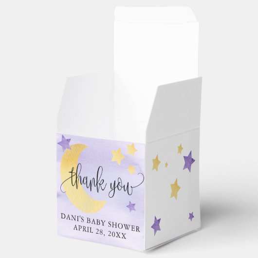 月の上で、紫の赤ちゃんシャワー月の星は小さい フェイバーボックス (オープン)