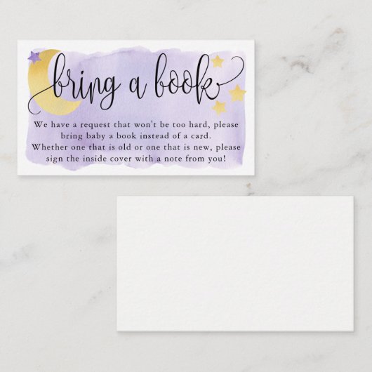 月の上で、紫の赤ちゃんシャワー本のリクエスト エンクロージャーカード (正面/裏面)