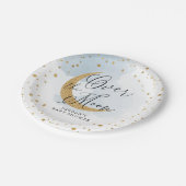 月の上で、金ゴールドグリッターブルーベビーシャワー ペーパープレート (アングル)